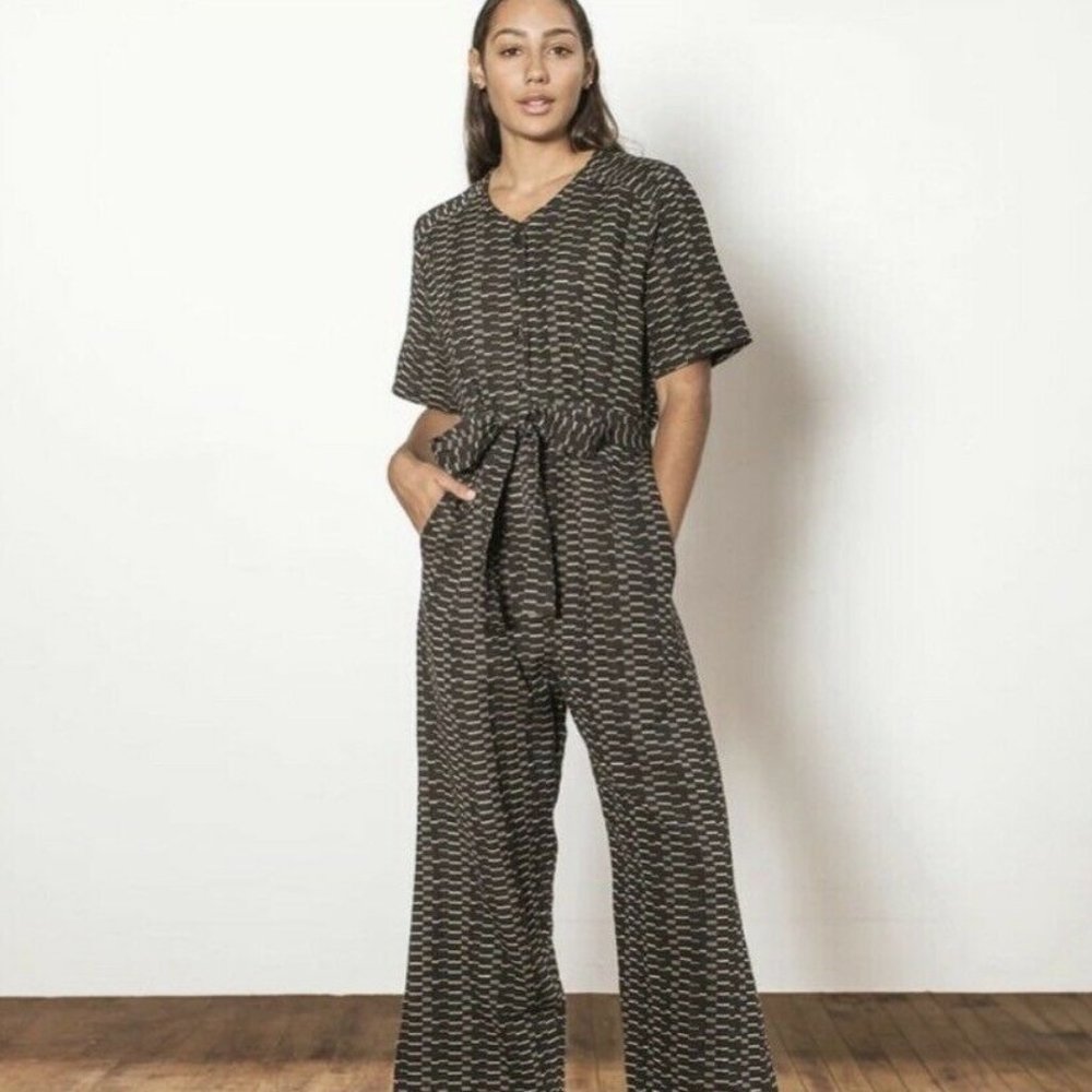 Ace & Jig Black and Cream Patterned Short Sleeve Jumpsuit